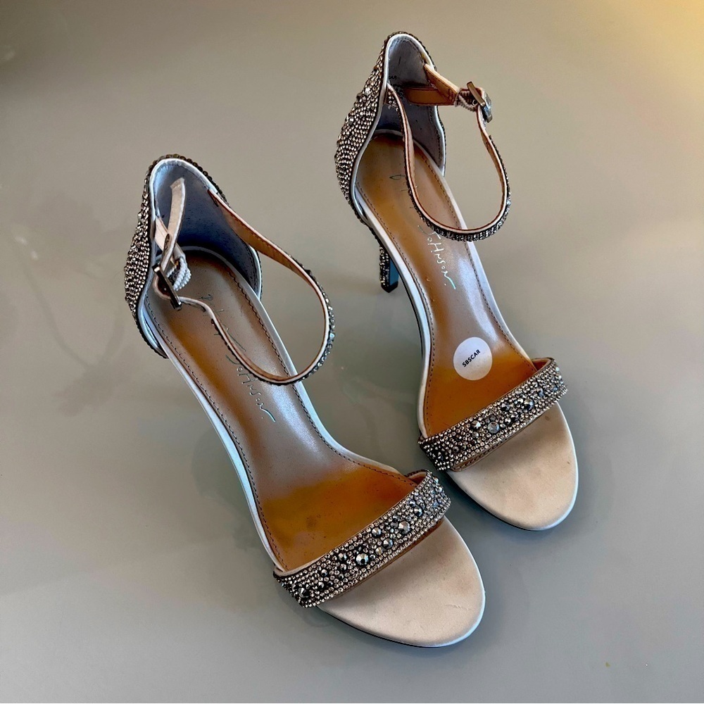 BETSEY JOHNSON Rhinestone Heels Ankle Strap Crystal Stiletto size 8
